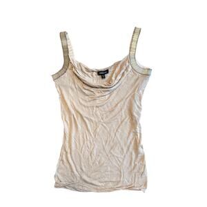 New Bebe Vintage Y2K Beige Cowl Neck Knit Tank Top w/Beaded Straps M